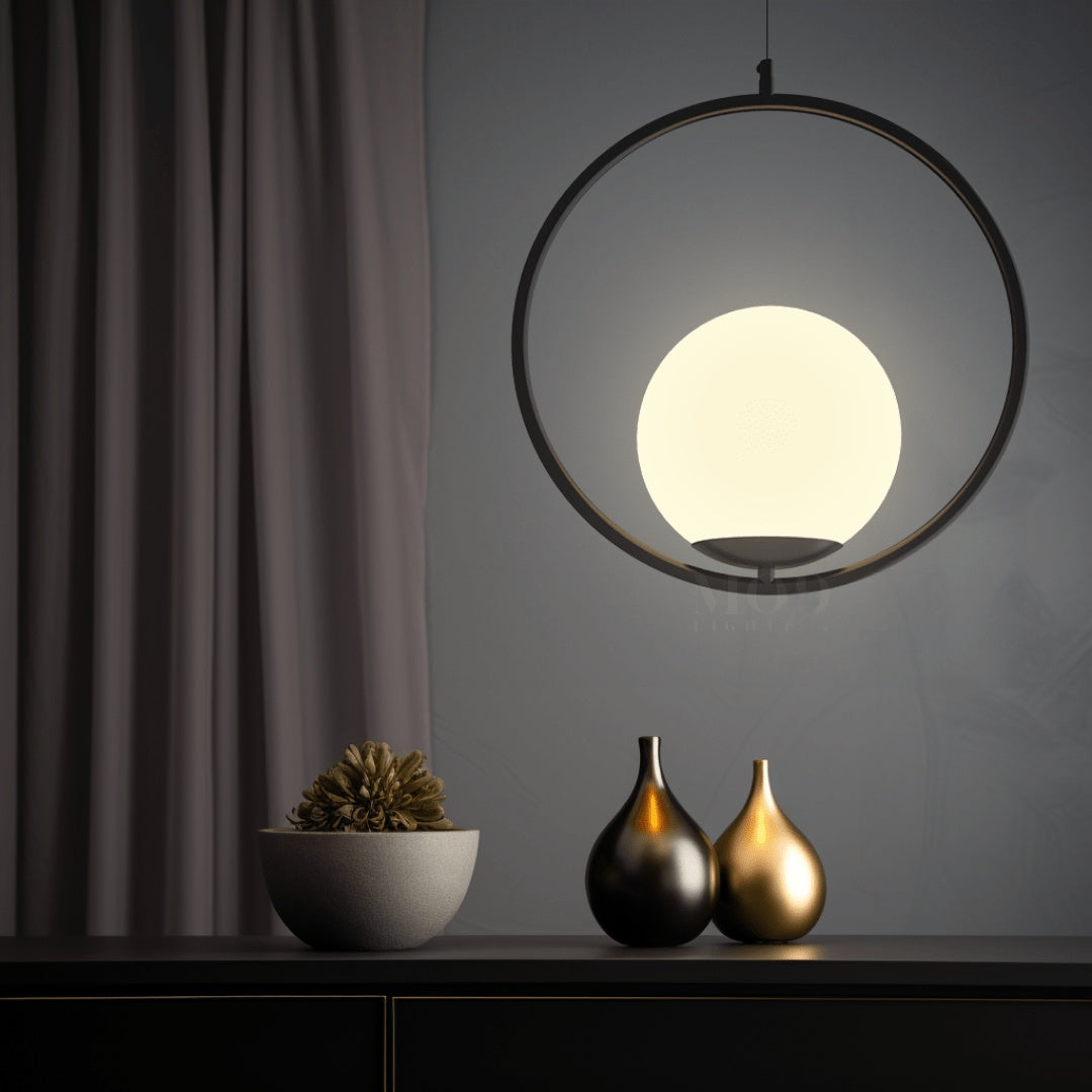Oval Cage Globe Pendant Light With Minimal Frame