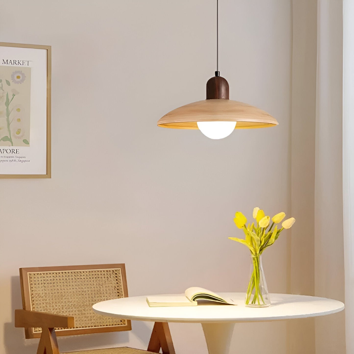 Japanese Wabi Sabi Walnut Pendant Lights With Dome Shade
