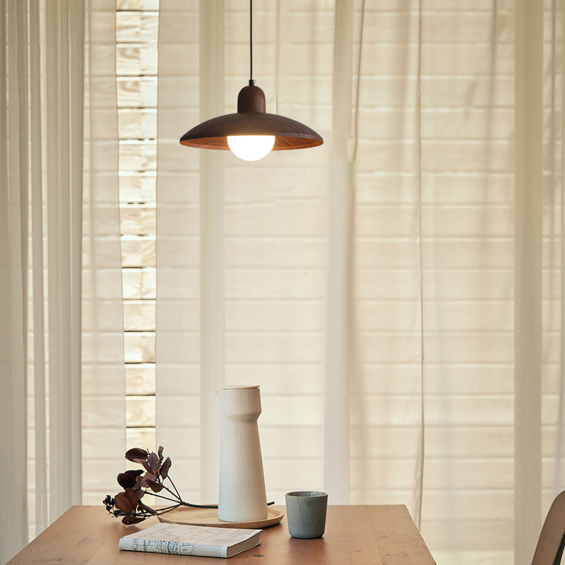 Japanese Wabi Sabi Walnut Pendant Lights With Dome Shade