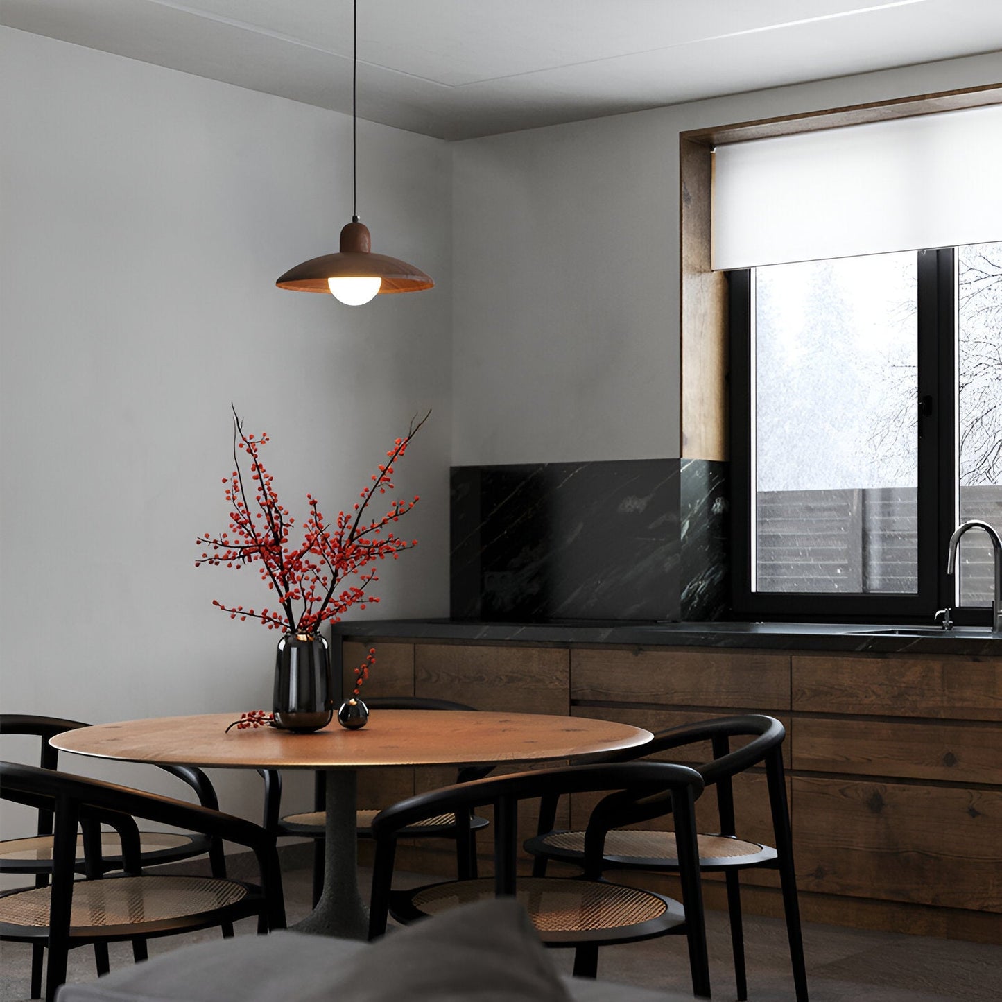 Japanese Wabi Sabi Walnut Pendant Lights With Dome Shade