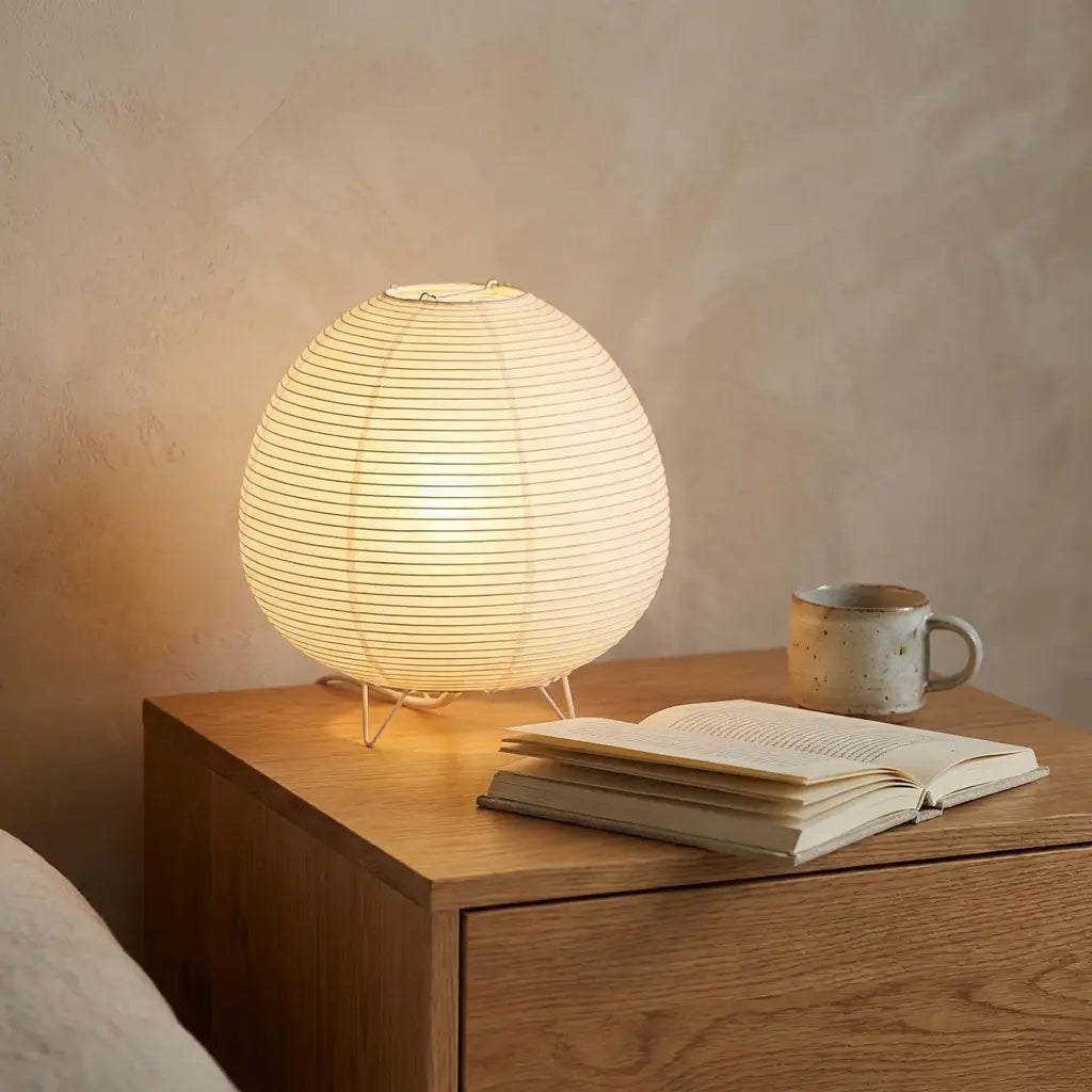Paper Lantern Table Lamp LED USB Powered Warm White Light Japandi Style