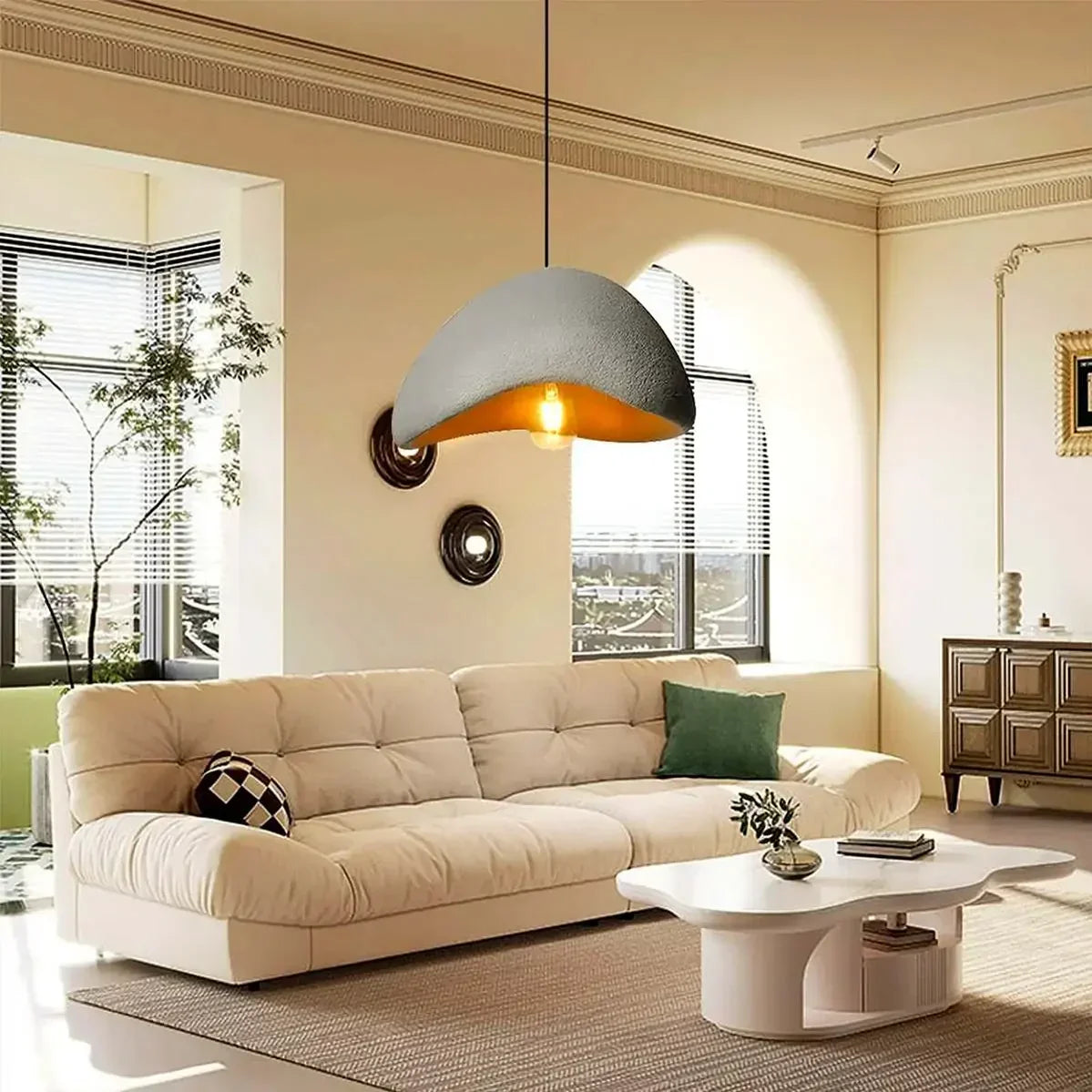 Japandi Cloud Pendant Light With Textured Polystyrene Shade