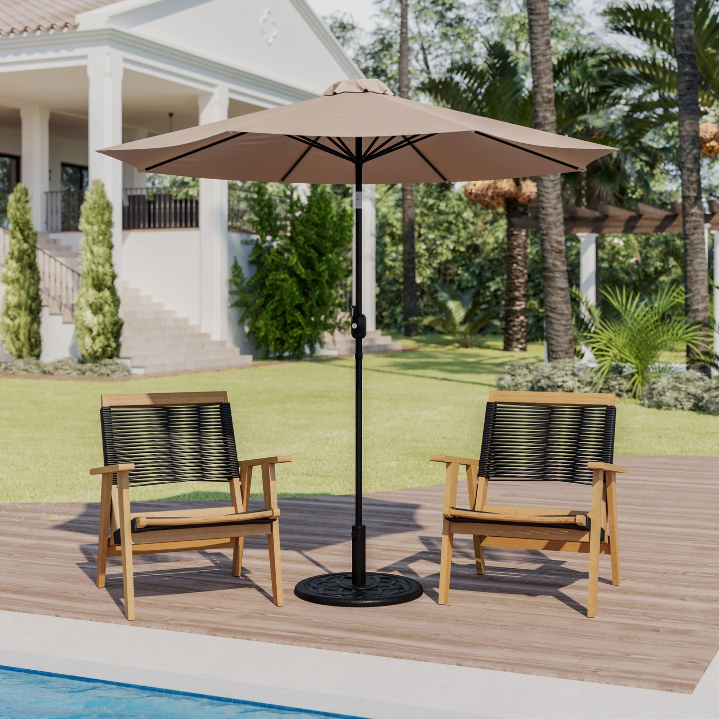 Kona9 FT Round Umbrella with Crank and Tilt Function and Standing Umbrella Base
