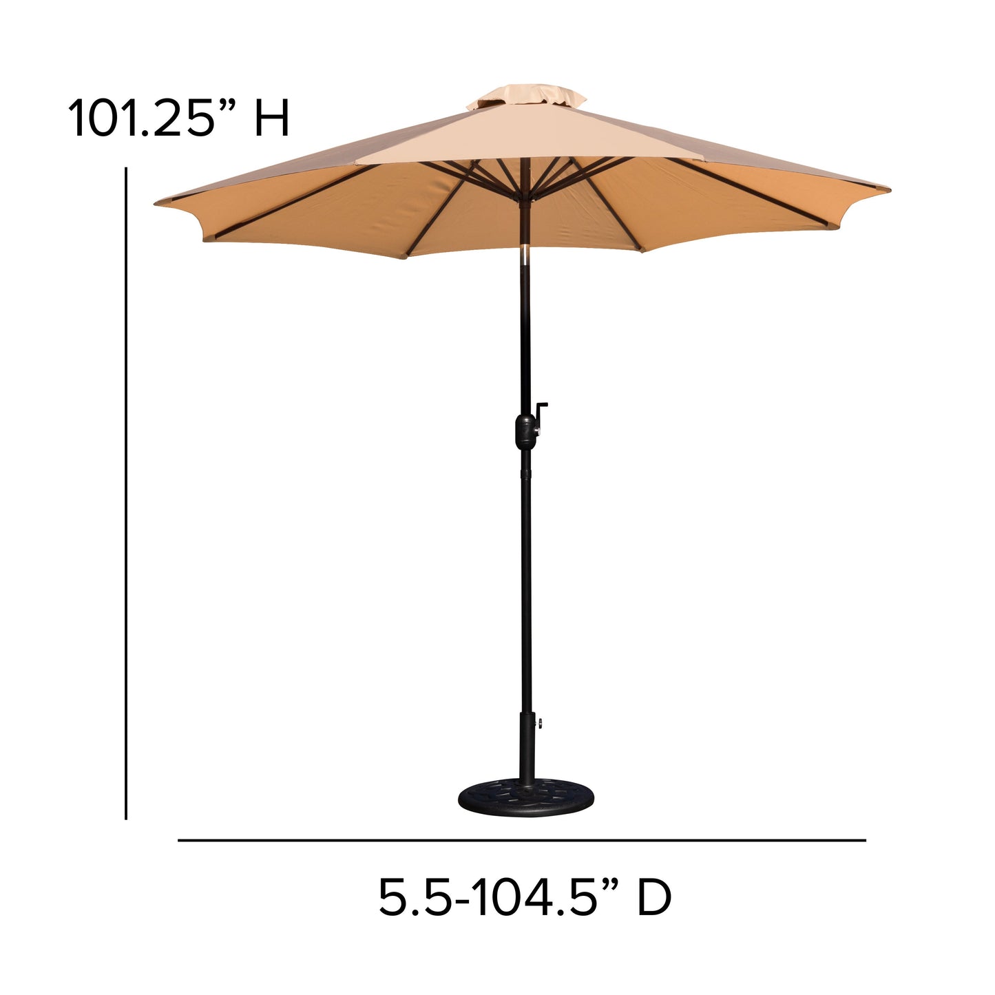 Kona9 FT Round Umbrella with Crank and Tilt Function and Standing Umbrella Base
