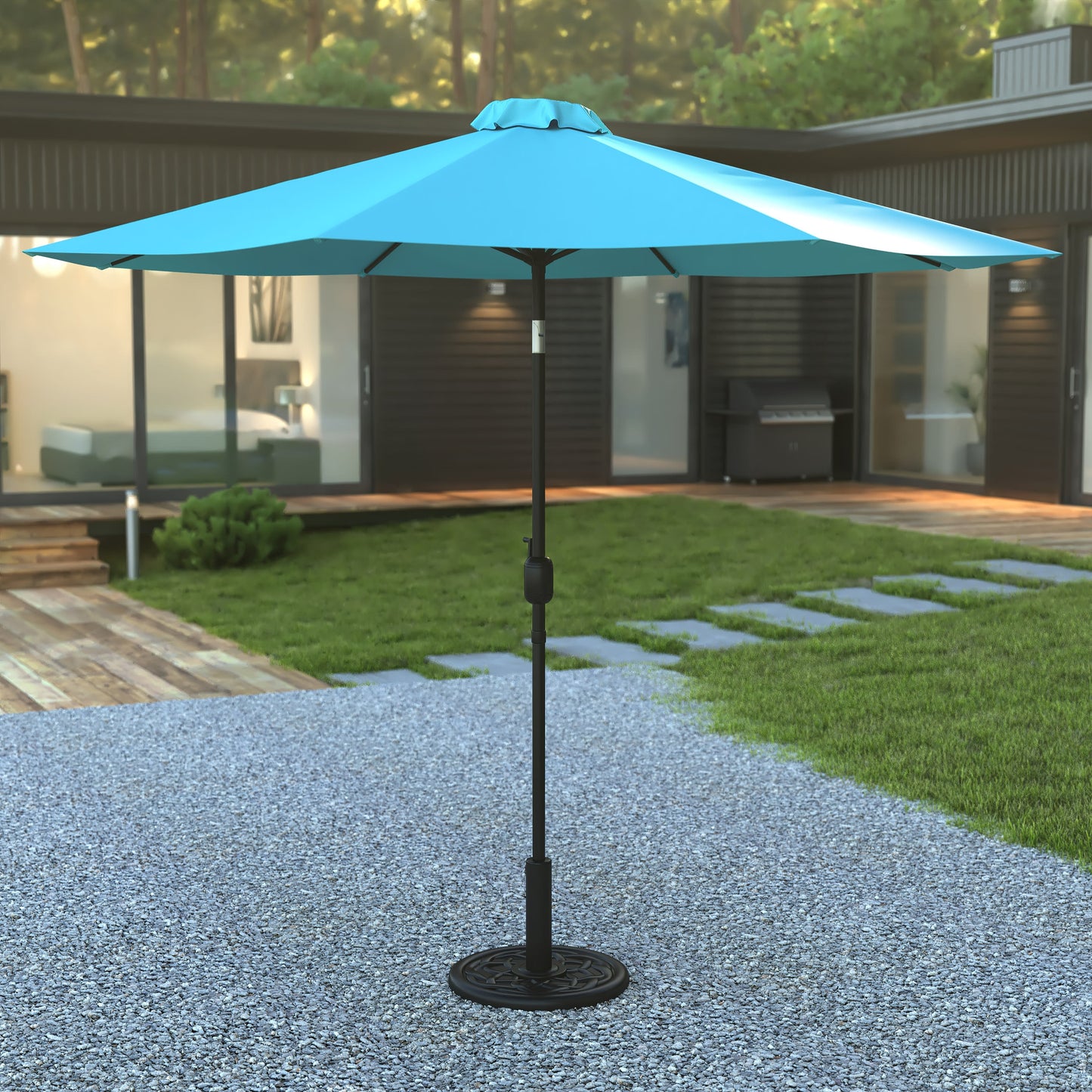 Kona9 FT Round Umbrella with Crank and Tilt Function and Standing Umbrella Base
