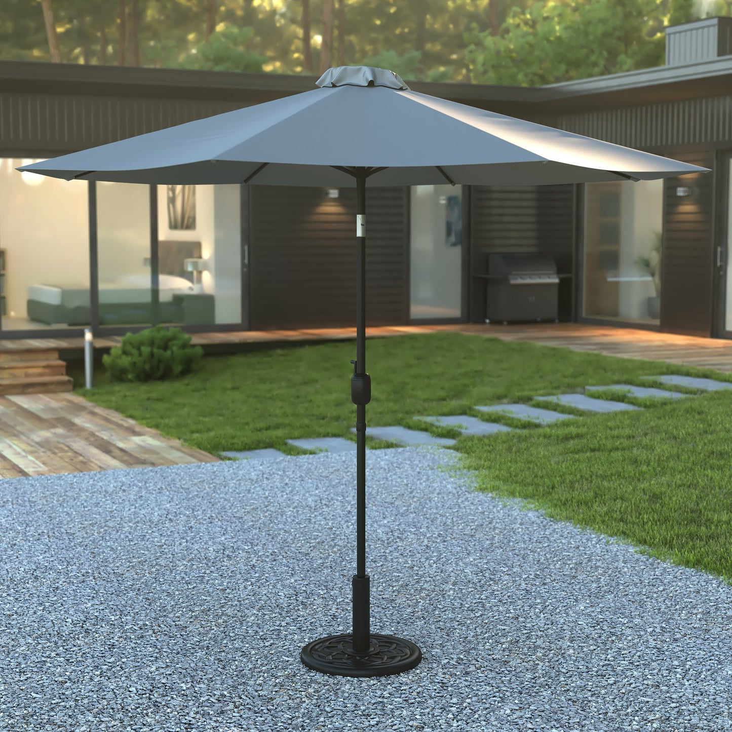 Kona9 FT Round Umbrella with Crank and Tilt Function and Standing Umbrella Base