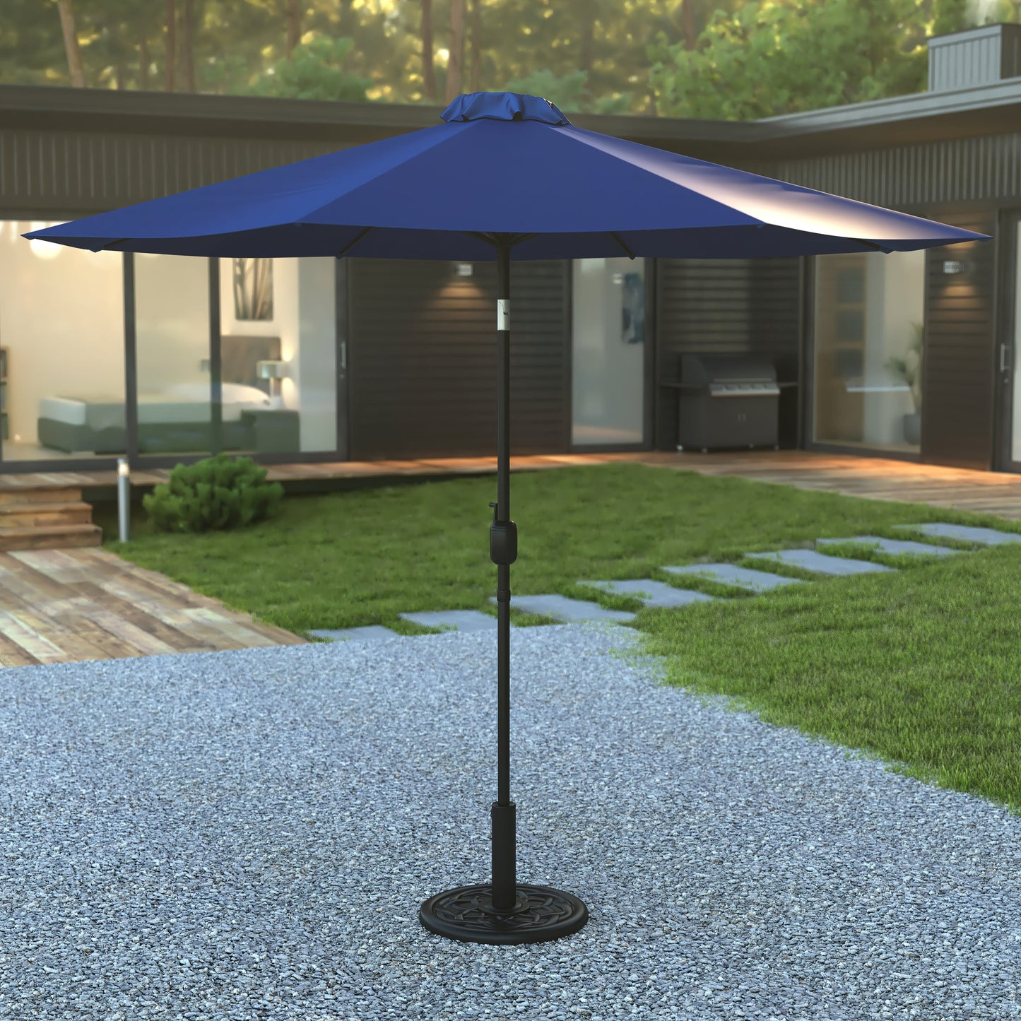 Kona9 FT Round Umbrella with Crank and Tilt Function and Standing Umbrella Base