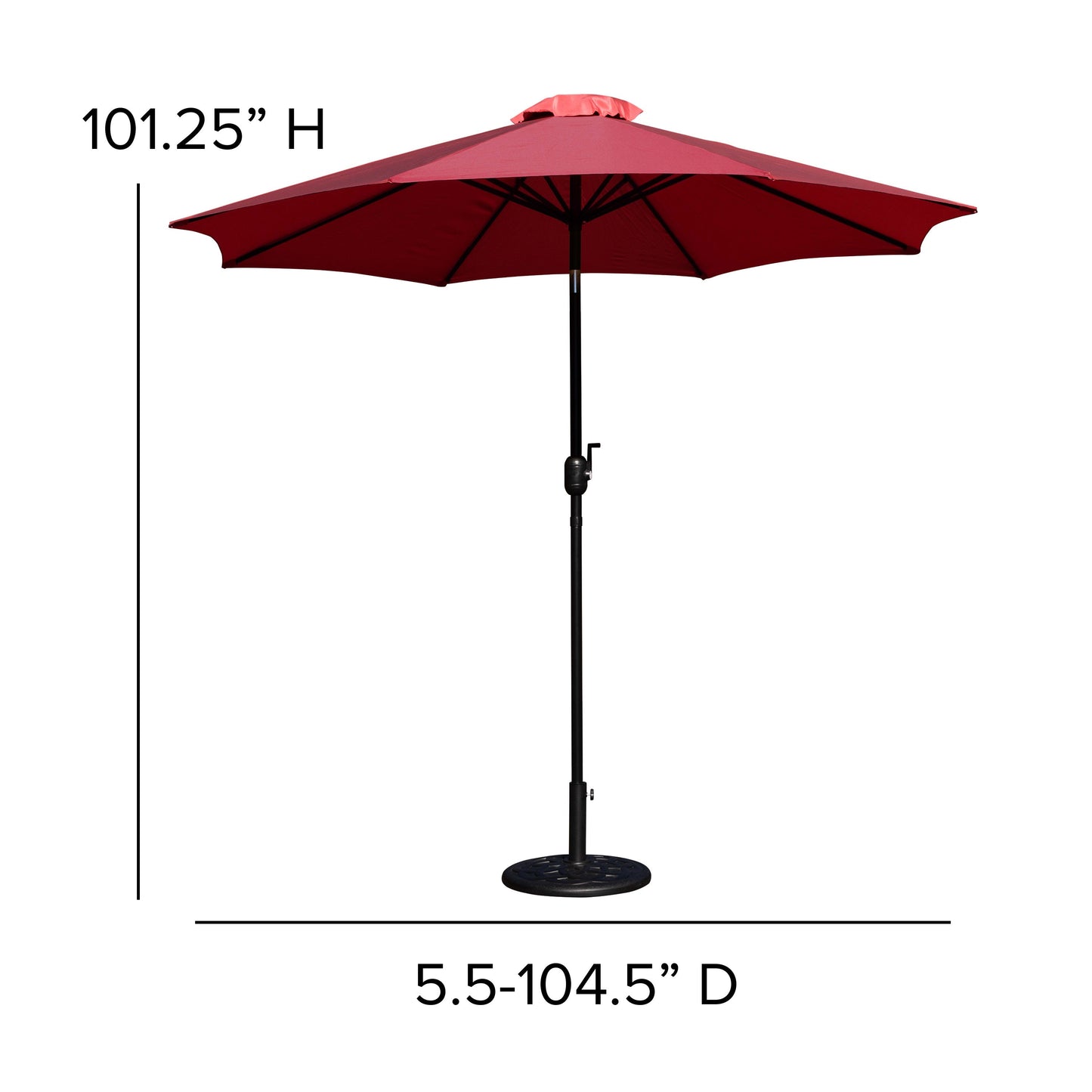 Kona9 FT Round Umbrella with Crank and Tilt Function and Standing Umbrella Base