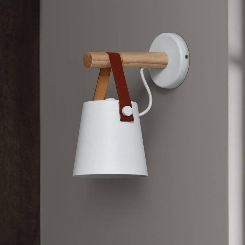Wood Bar Hanging Shade Wall Light With Strap LED Light