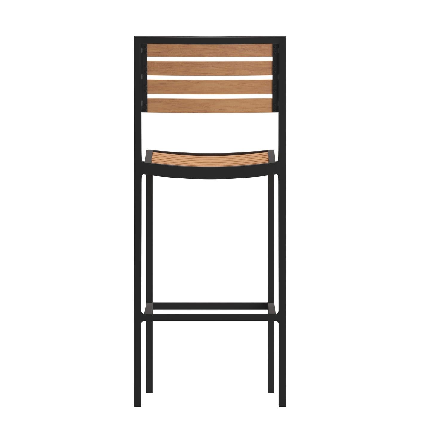 Lark Commercial Grade Bar Height Stool, All-Weather Outdoor Bar Stool with Faux Wood Poly Resin Slats and Aluminum Frame