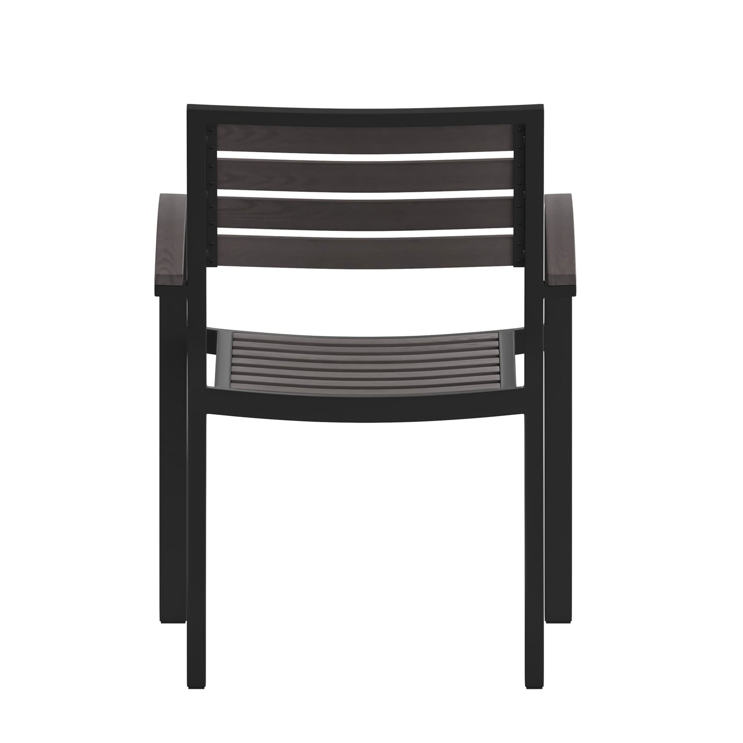 Lark Outdoor Stackable Faux Teak Side Chair - Commercial Grade Aluminum Patio Chair with Synthetic Teak Slats