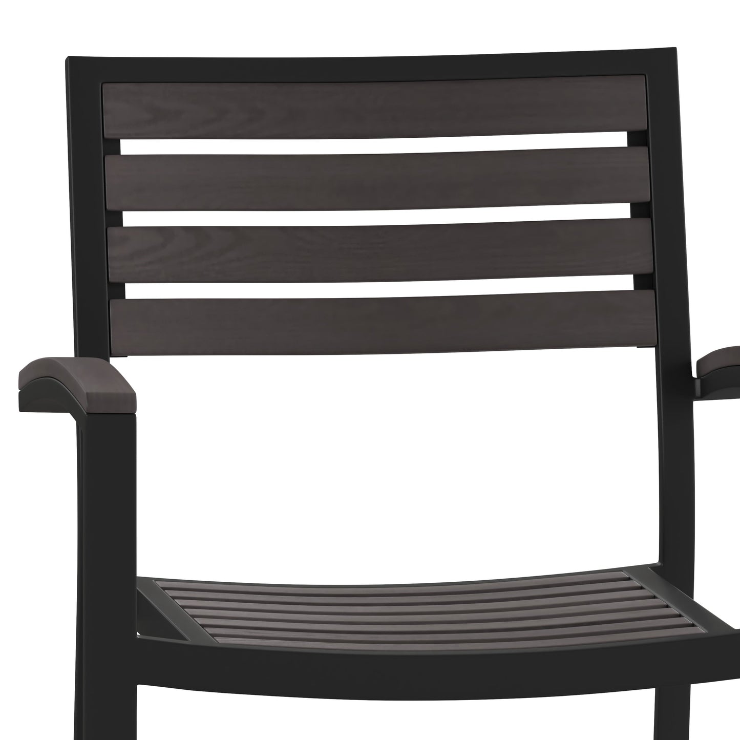 Lark Outdoor Stackable Faux Teak Side Chair - Commercial Grade Aluminum Patio Chair with Synthetic Teak Slats