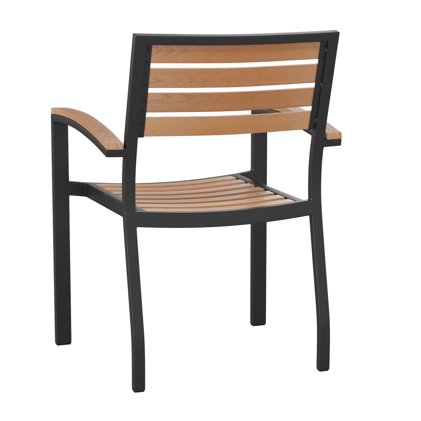Lark Outdoor Stackable Faux Teak Side Chair - Commercial Grade Aluminum Patio Chair with Synthetic Teak Slats