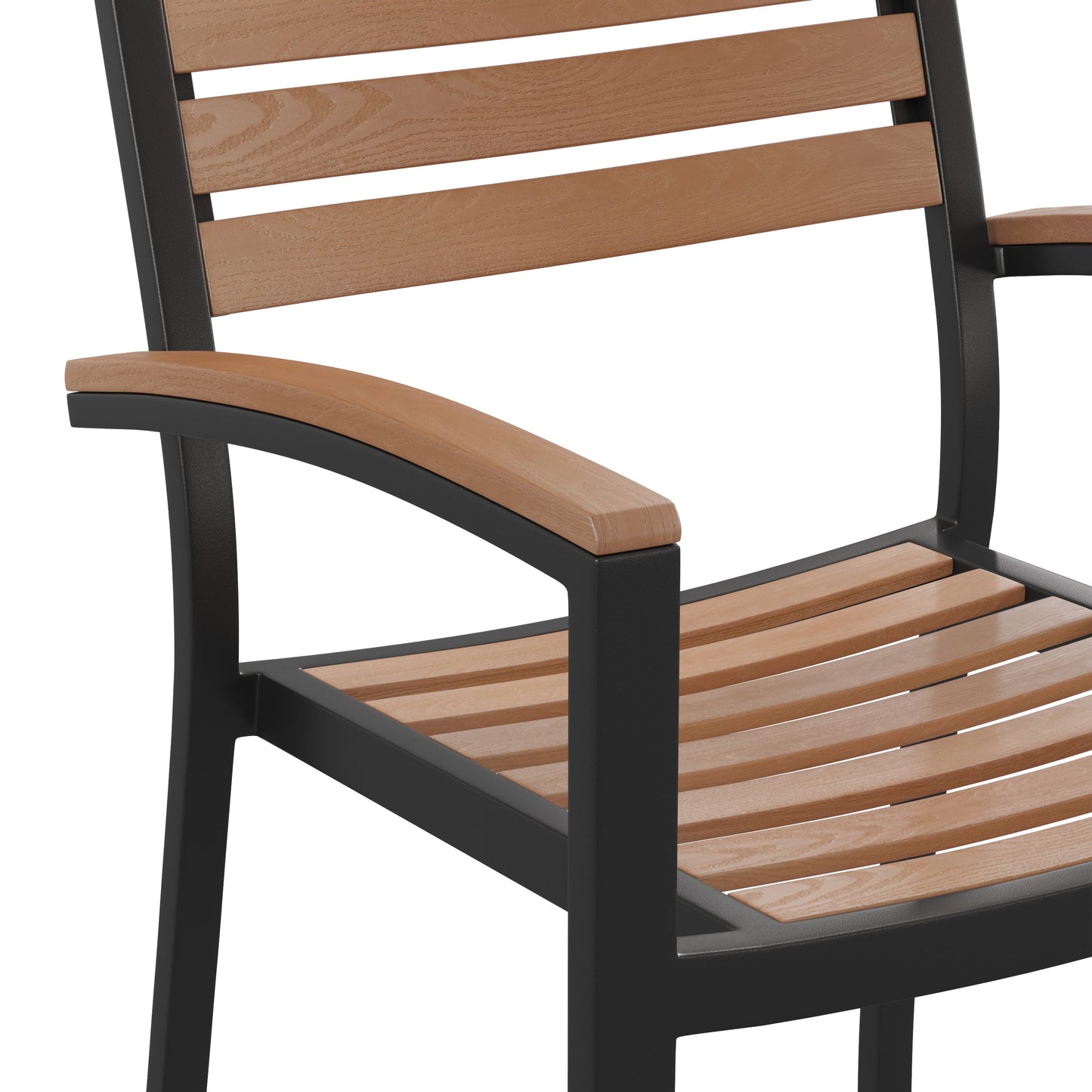 Lark Outdoor Stackable Faux Teak Side Chair - Commercial Grade Aluminum Patio Chair with Synthetic Teak Slats