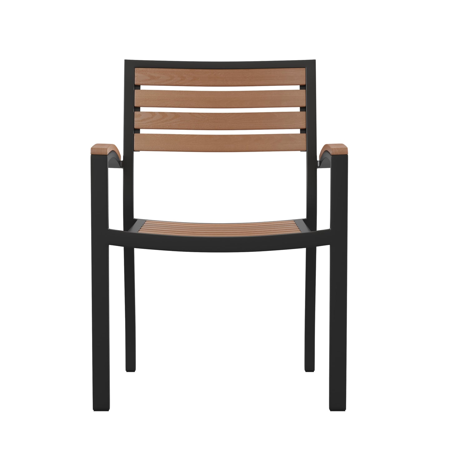 Lark Outdoor Stackable Faux Teak Side Chair - Commercial Grade Aluminum Patio Chair with Synthetic Teak Slats
