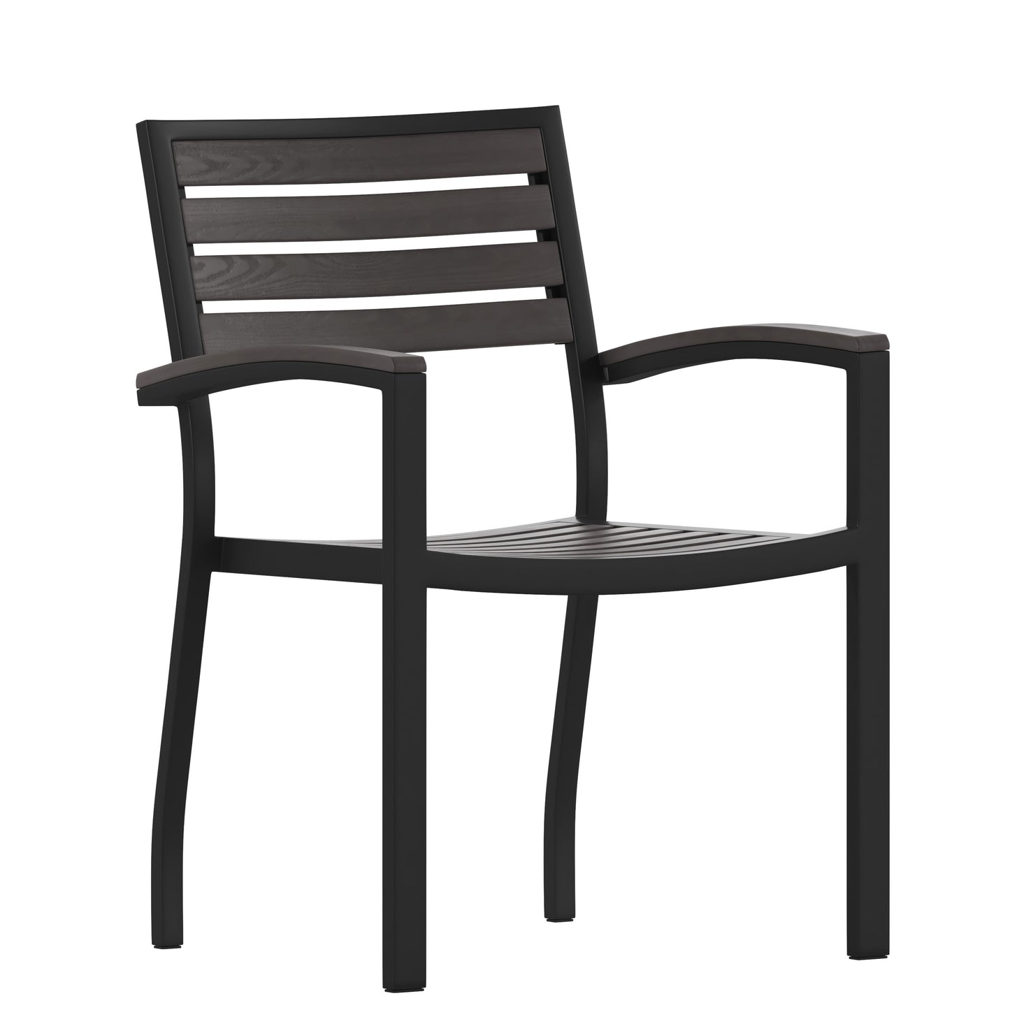 Lark Outdoor Stackable Faux Teak Side Chair - Commercial Grade Aluminum Patio Chair with Synthetic Teak Slats