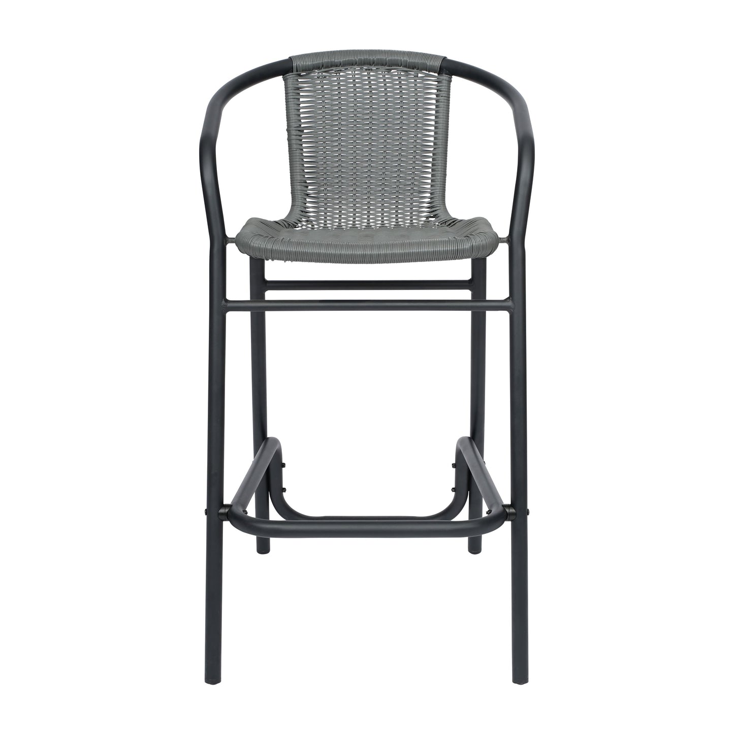 Lila Commercial Grade Indoor-Outdoor PE Rattan Restaurant Barstool with Steel Frame and Footrest