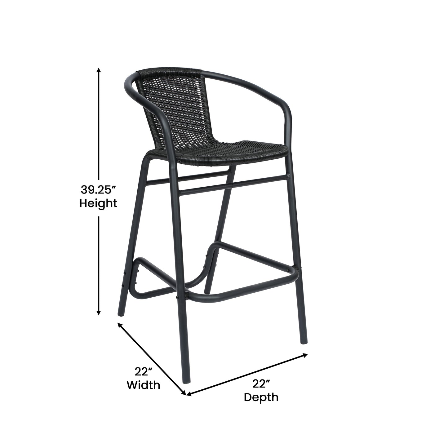 Lila Commercial Grade Indoor-Outdoor PE Rattan Restaurant Barstool with Steel Frame and Footrest