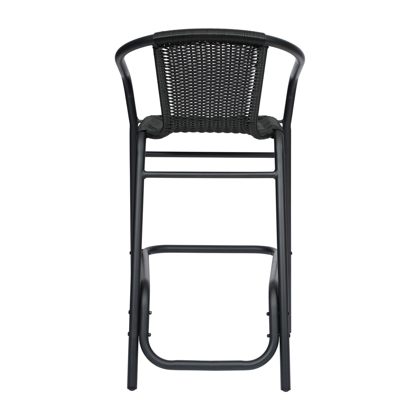 Lila Commercial Grade Indoor-Outdoor PE Rattan Restaurant Barstool with Steel Frame and Footrest