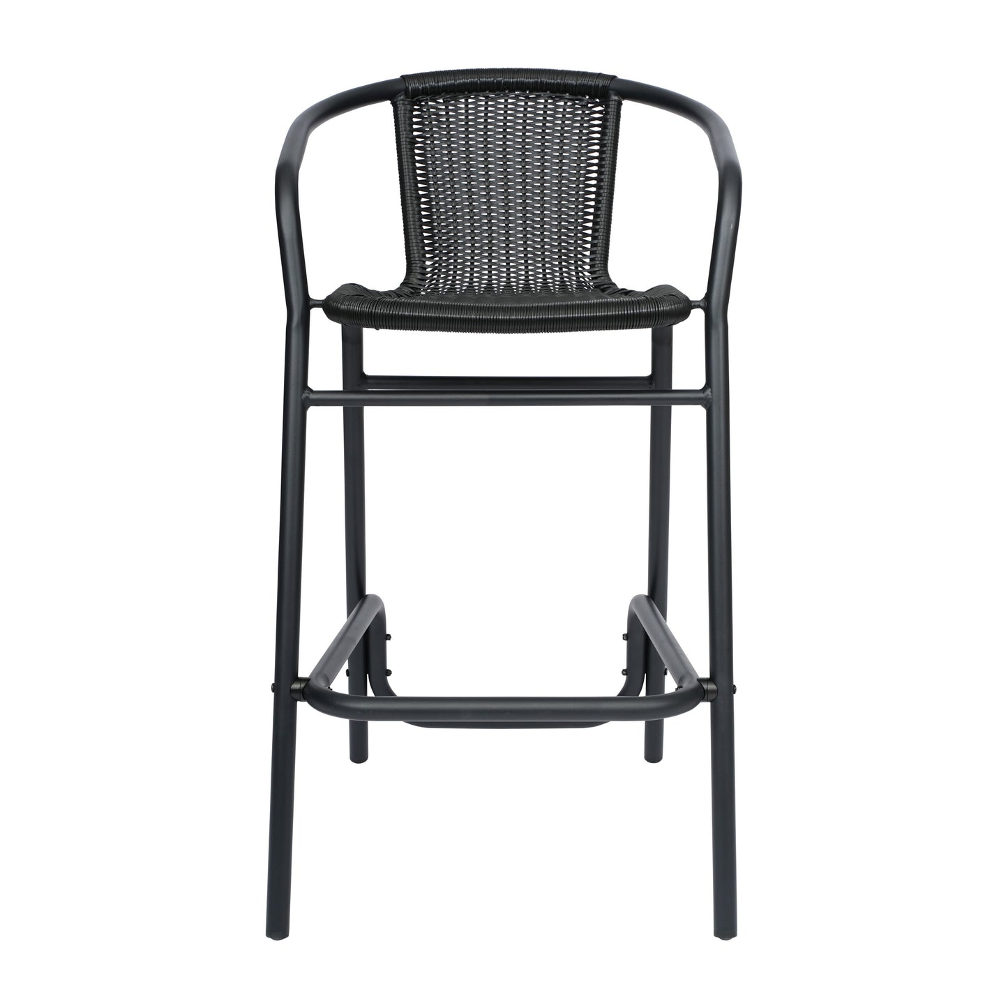 Lila Commercial Grade Indoor-Outdoor PE Rattan Restaurant Barstool with Steel Frame and Footrest