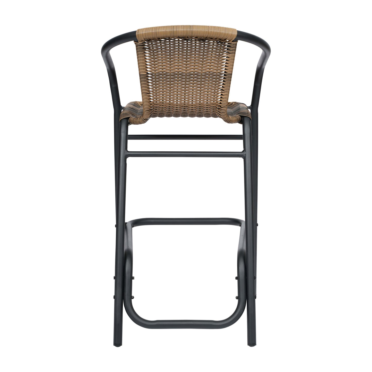 Lila Commercial Grade Indoor-Outdoor PE Rattan Restaurant Barstool with Steel Frame and Footrest