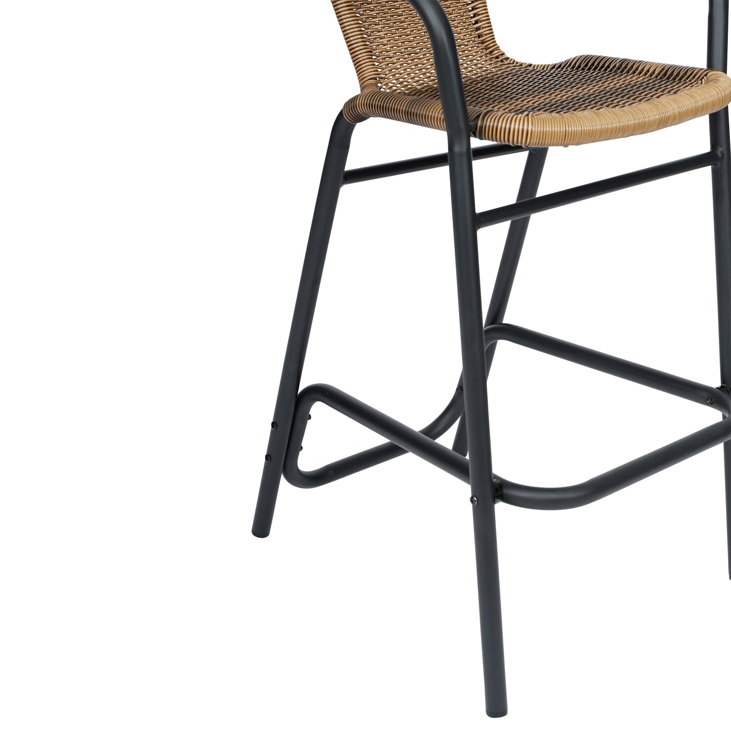 Lila Commercial Grade Indoor-Outdoor PE Rattan Restaurant Barstool with Steel Frame and Footrest