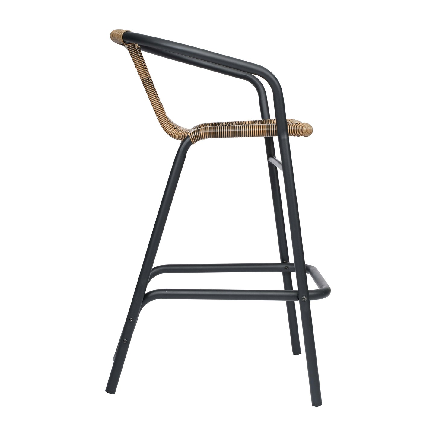 Lila Commercial Grade Indoor-Outdoor PE Rattan Restaurant Barstool with Steel Frame and Footrest