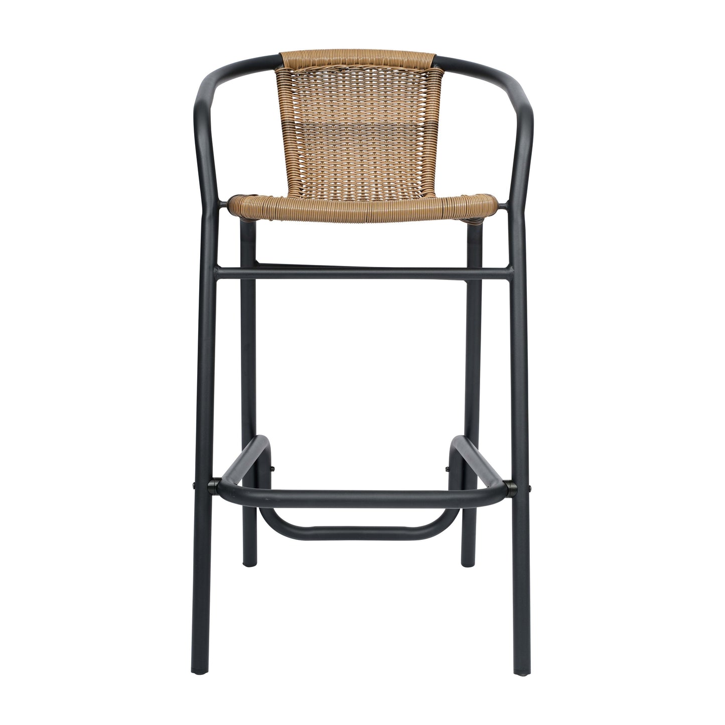 Lila Commercial Grade Indoor-Outdoor PE Rattan Restaurant Barstool with Steel Frame and Footrest