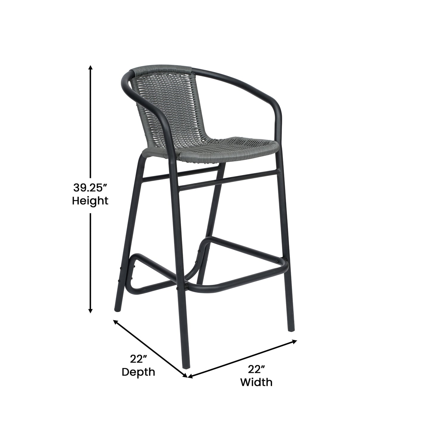Lila Commercial Grade Indoor-Outdoor PE Rattan Restaurant Barstool with Steel Frame and Footrest