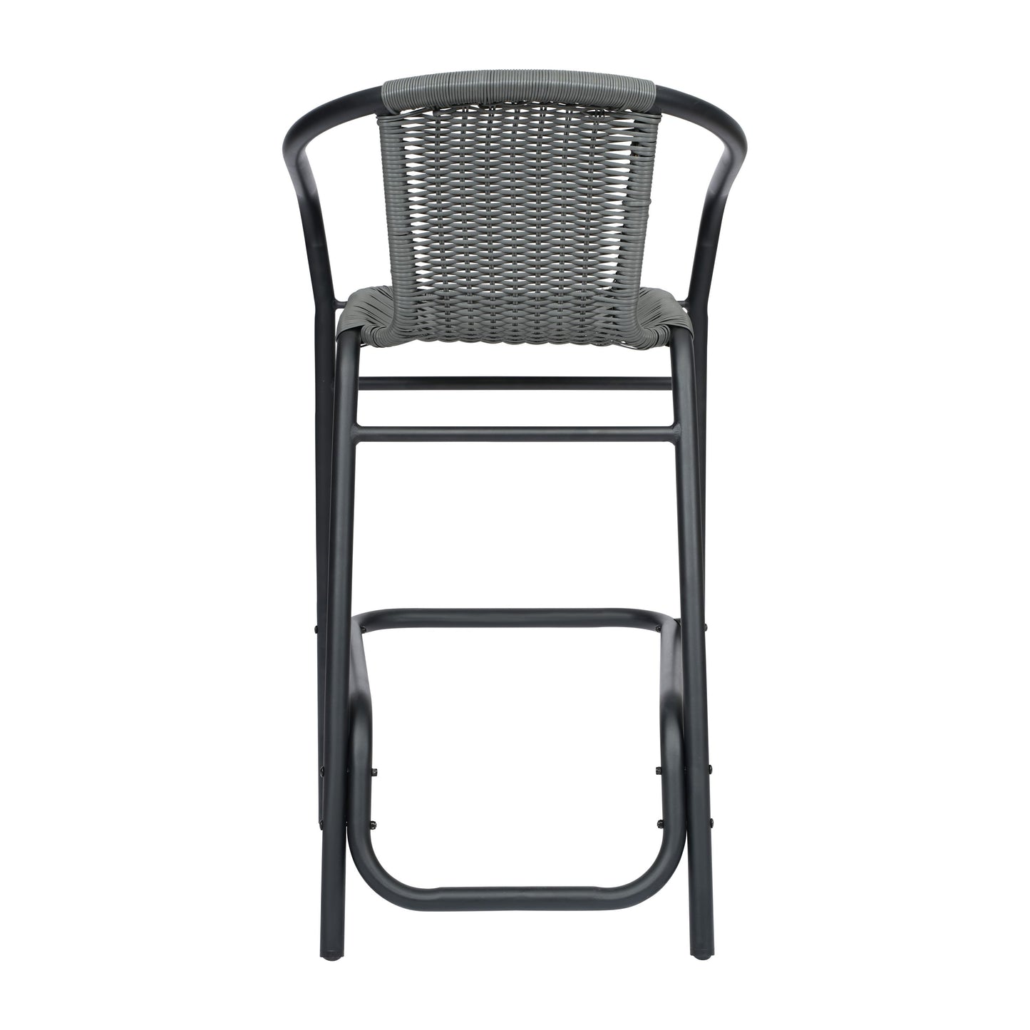 Lila Commercial Grade Indoor-Outdoor PE Rattan Restaurant Barstool with Steel Frame and Footrest