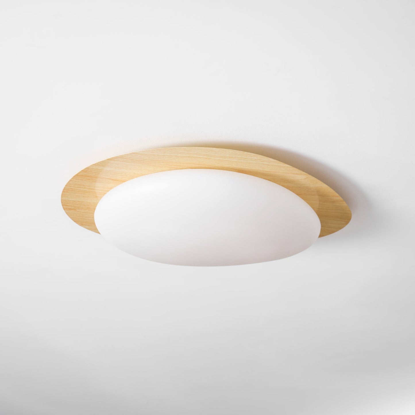 Pebble Round Flush Mount Ceiling Light With Wood-Trim Rim