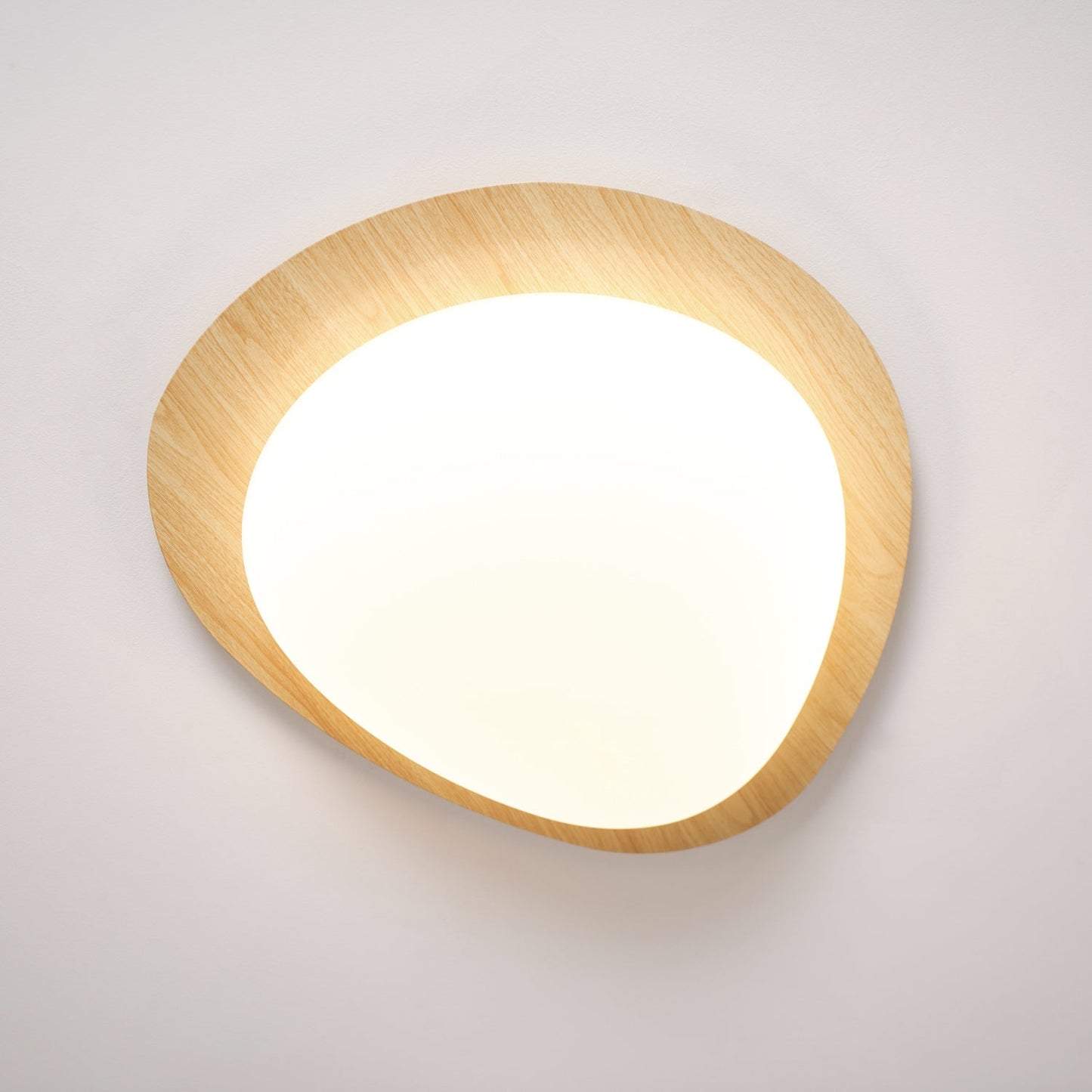 Pebble Round Flush Mount Ceiling Light With Wood-Trim Rim
