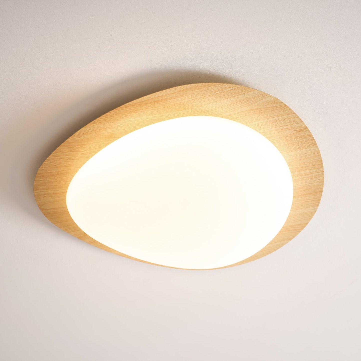 Pebble Round Flush Mount Ceiling Light With Wood-Trim Rim