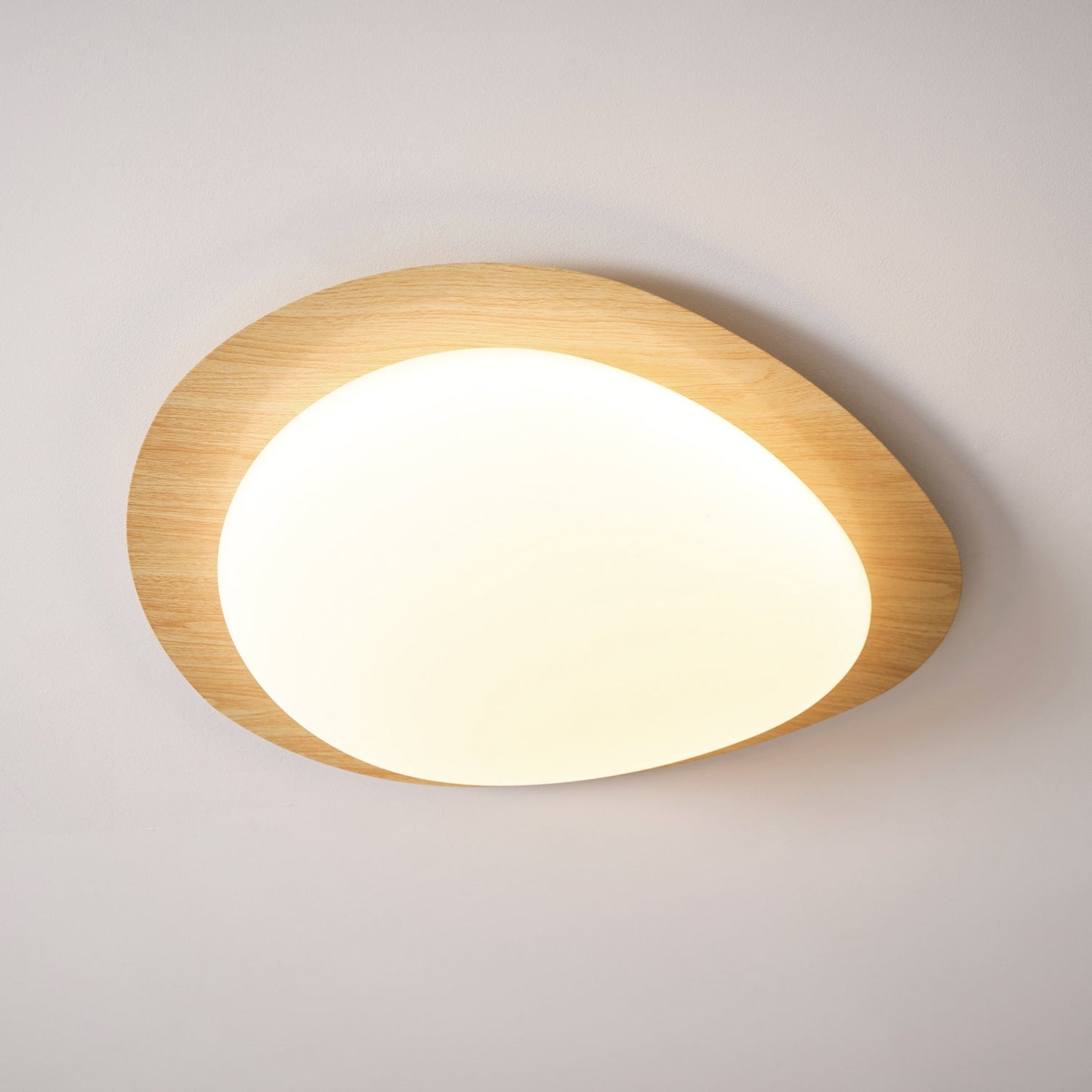 Pebble Round Flush Mount Ceiling Light With Wood-Trim Rim