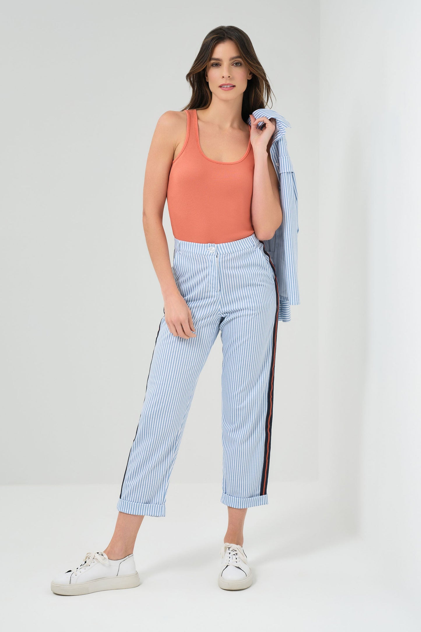 Tate Striped Pique Straight Leg Pant