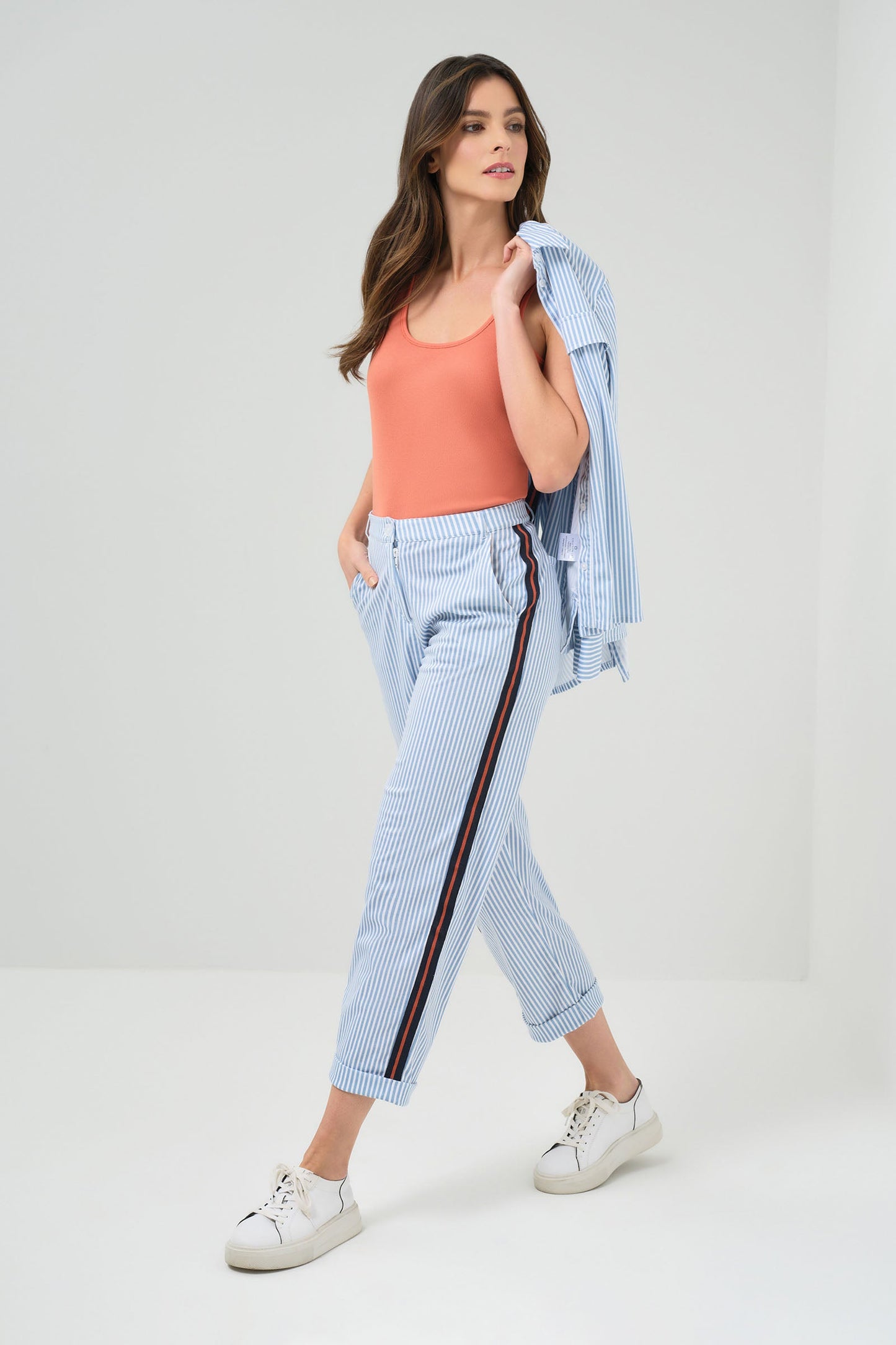 Tate Striped Pique Straight Leg Pant
