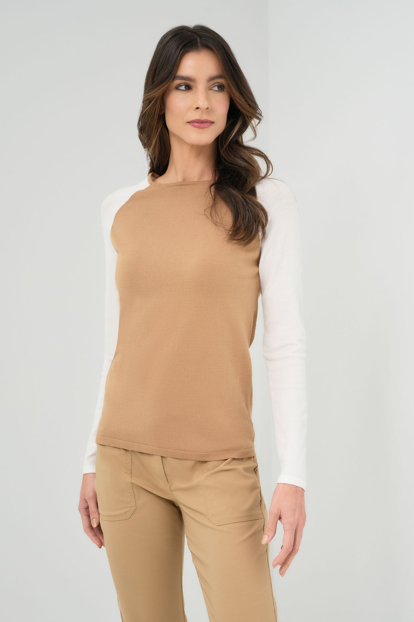 Connie Sweater Knit Baseball Sleeve Shirt