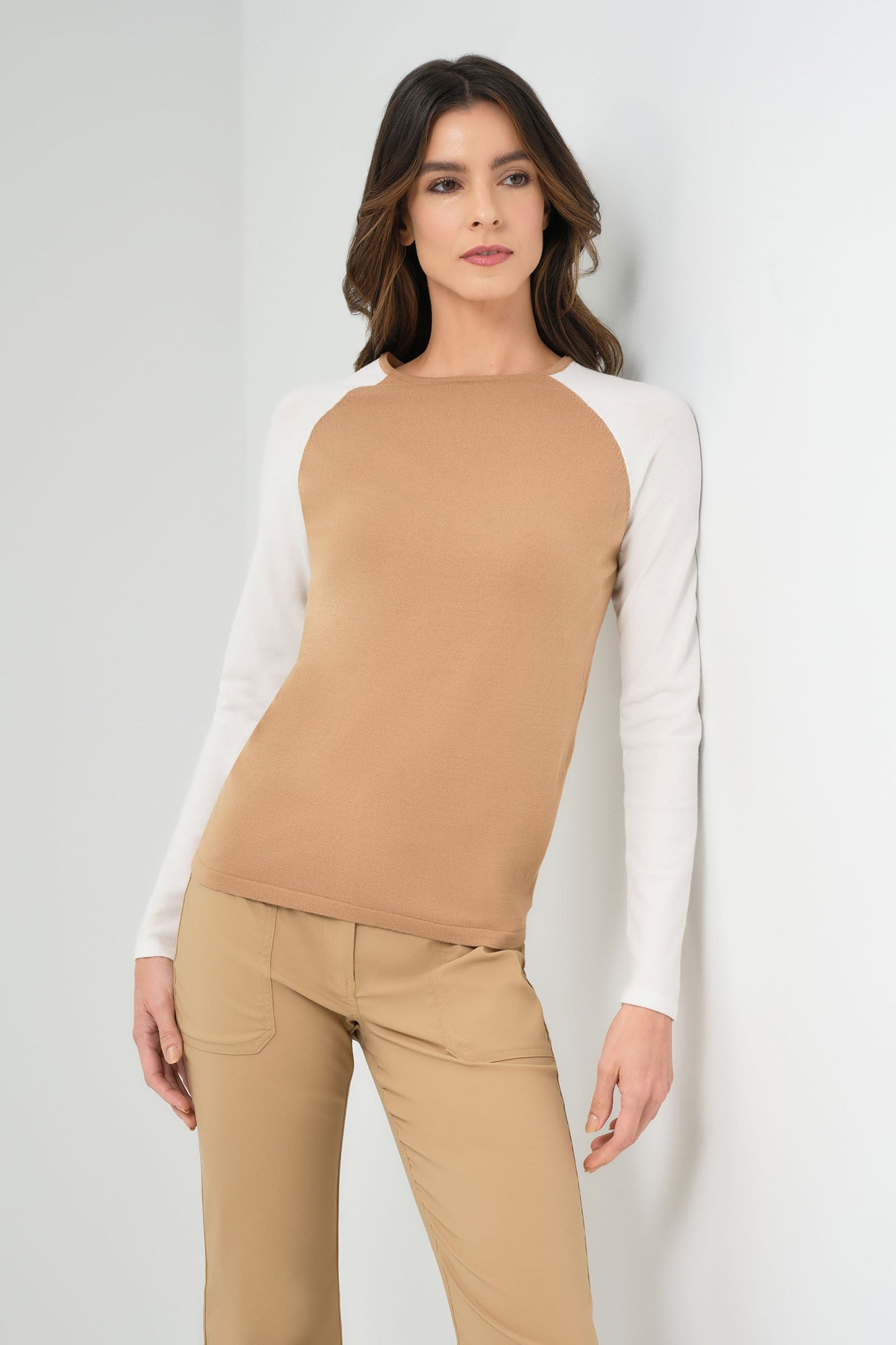 Connie Sweater Knit Baseball Sleeve Shirt