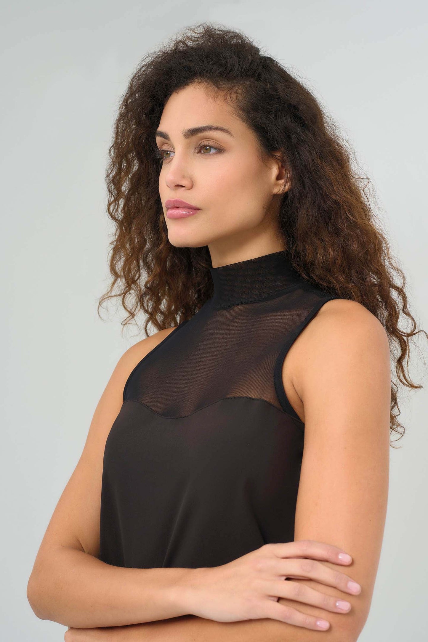 Ellen Sleeveless Mesh Mockneck Top