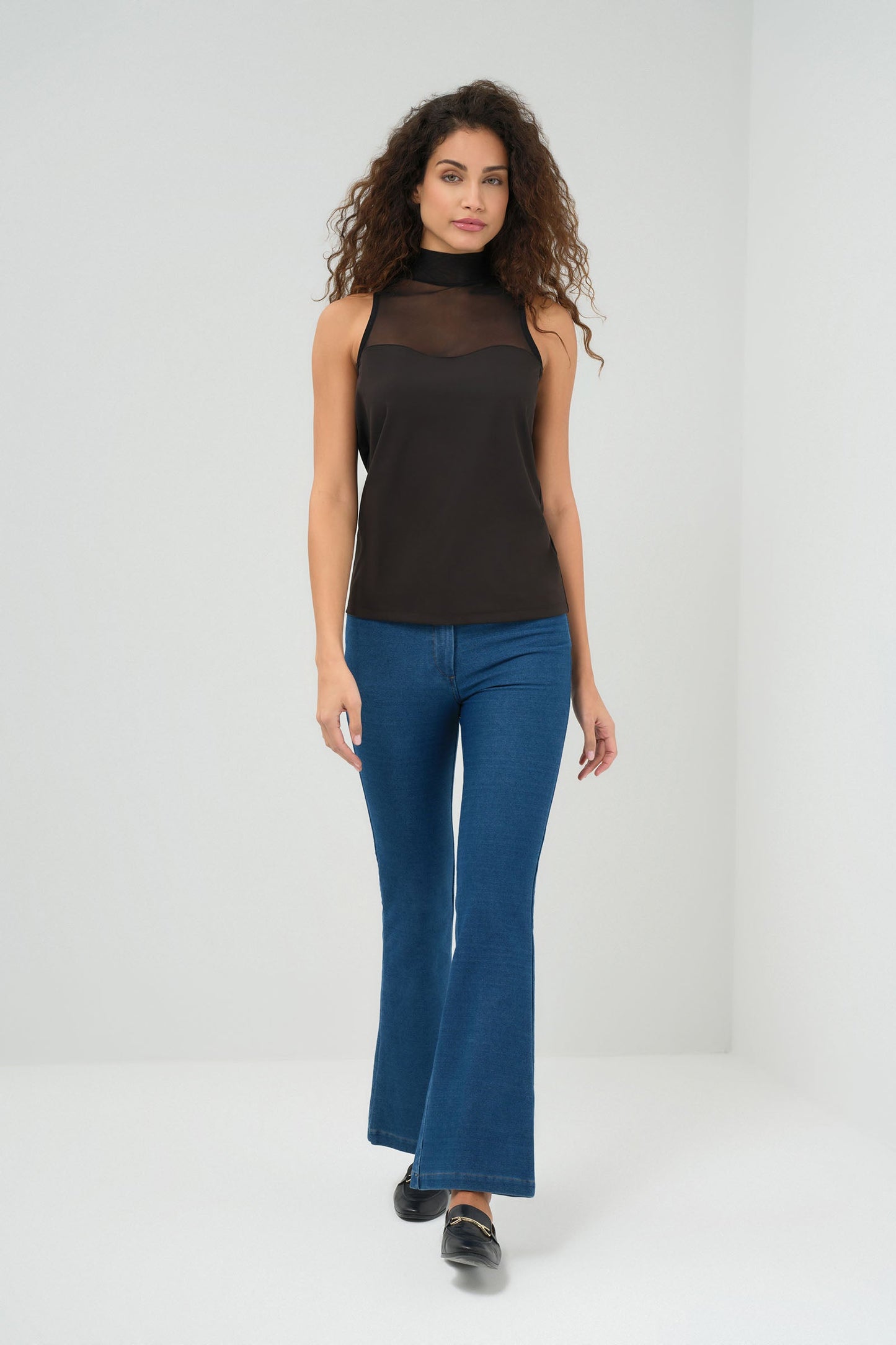 Ellen Sleeveless Mesh Mockneck Top