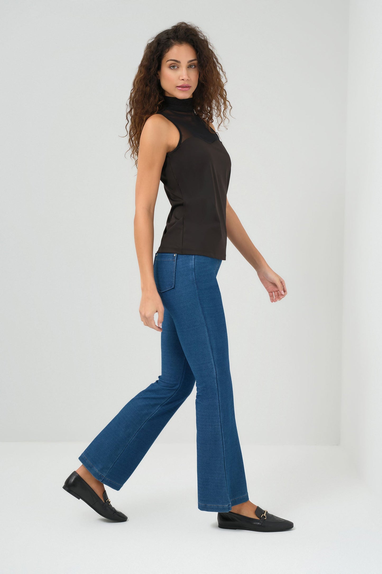 Ellen Sleeveless Mesh Mockneck Top