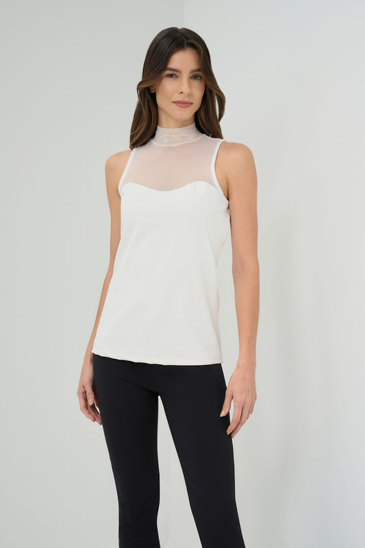 Ellen Sleeveless Mesh Mockneck Top