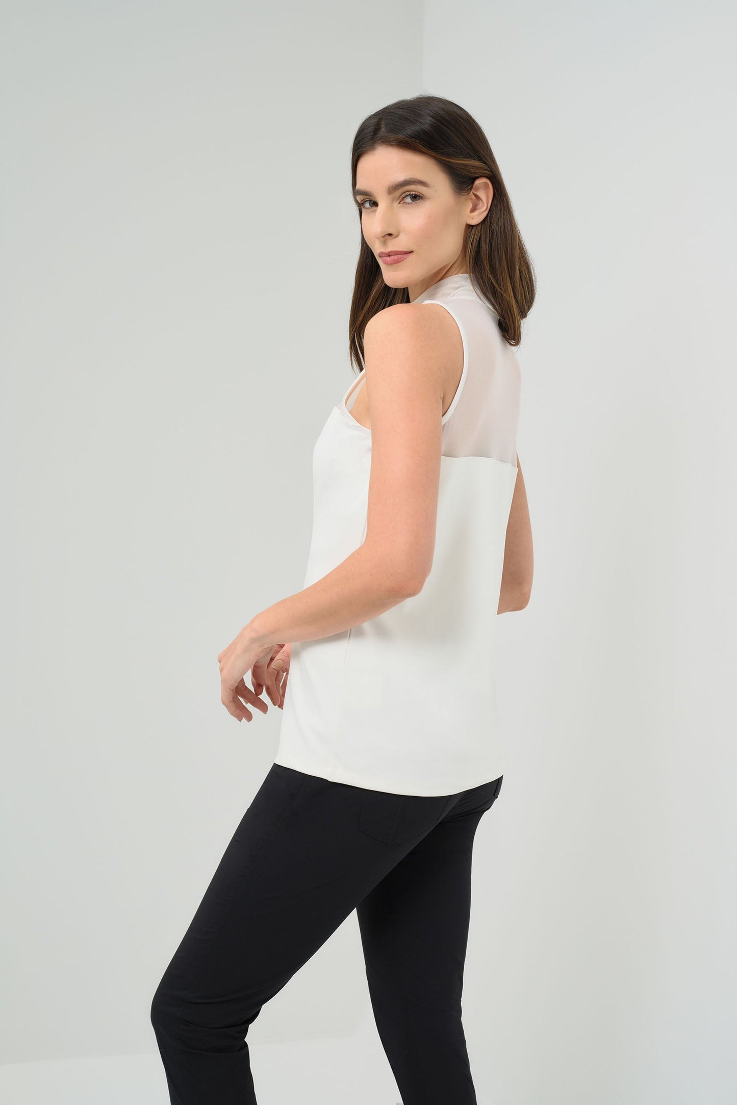 Ellen Sleeveless Mesh Mockneck Top