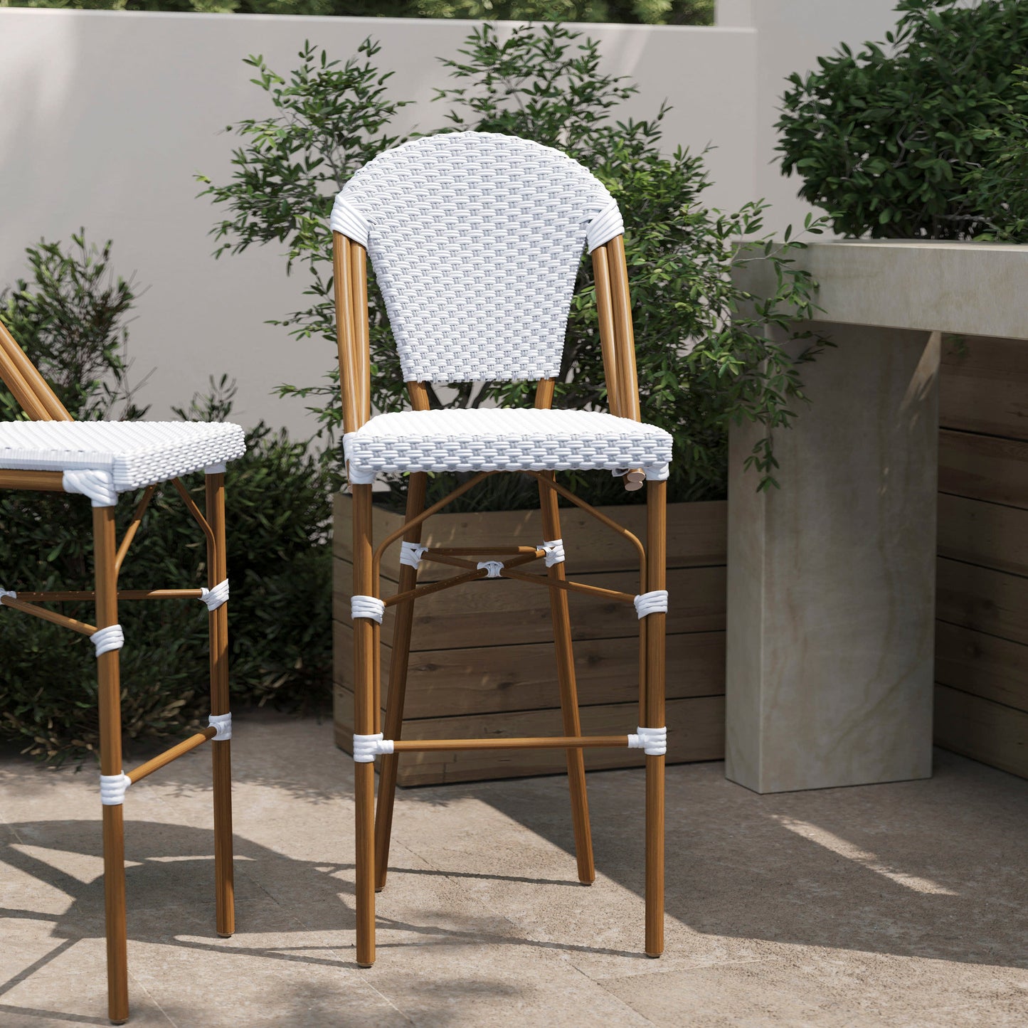 Lourdes Commercial Grade Stackable Indoor/Outdoor Bistro 30" High Bar Height Stool