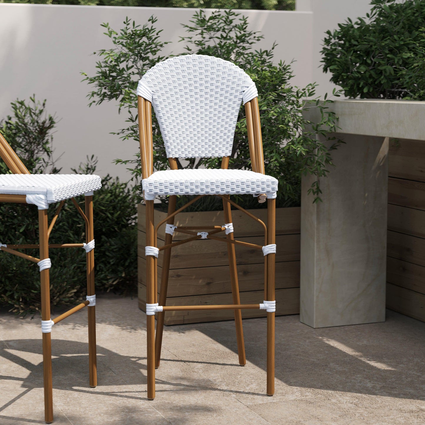 Lourdes Commercial Grade Stackable Indoor/Outdoor Bistro 30" High Bar Height Stool