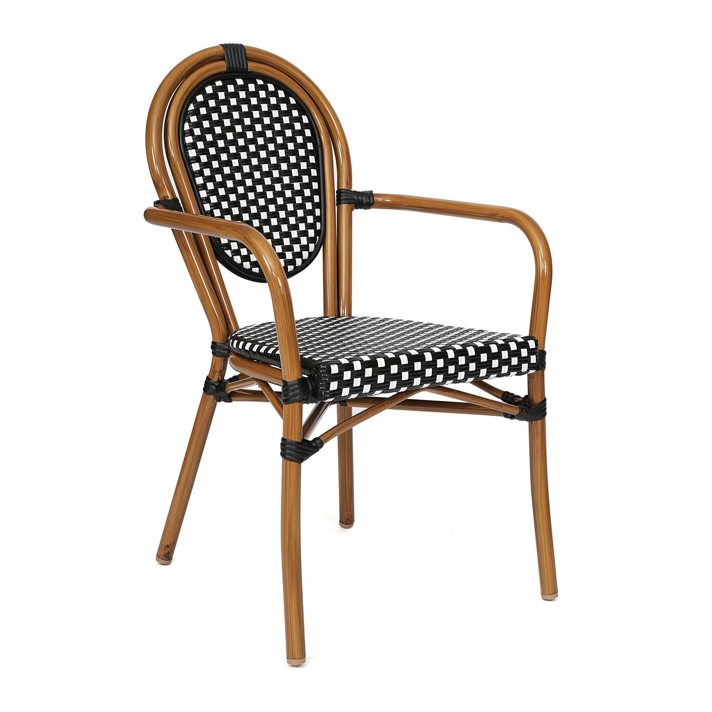 Lourdes Indoor/Outdoor Commercial Bistro 31.5" Table, PE Rattan, Glass Top with 2 Stack Chairs