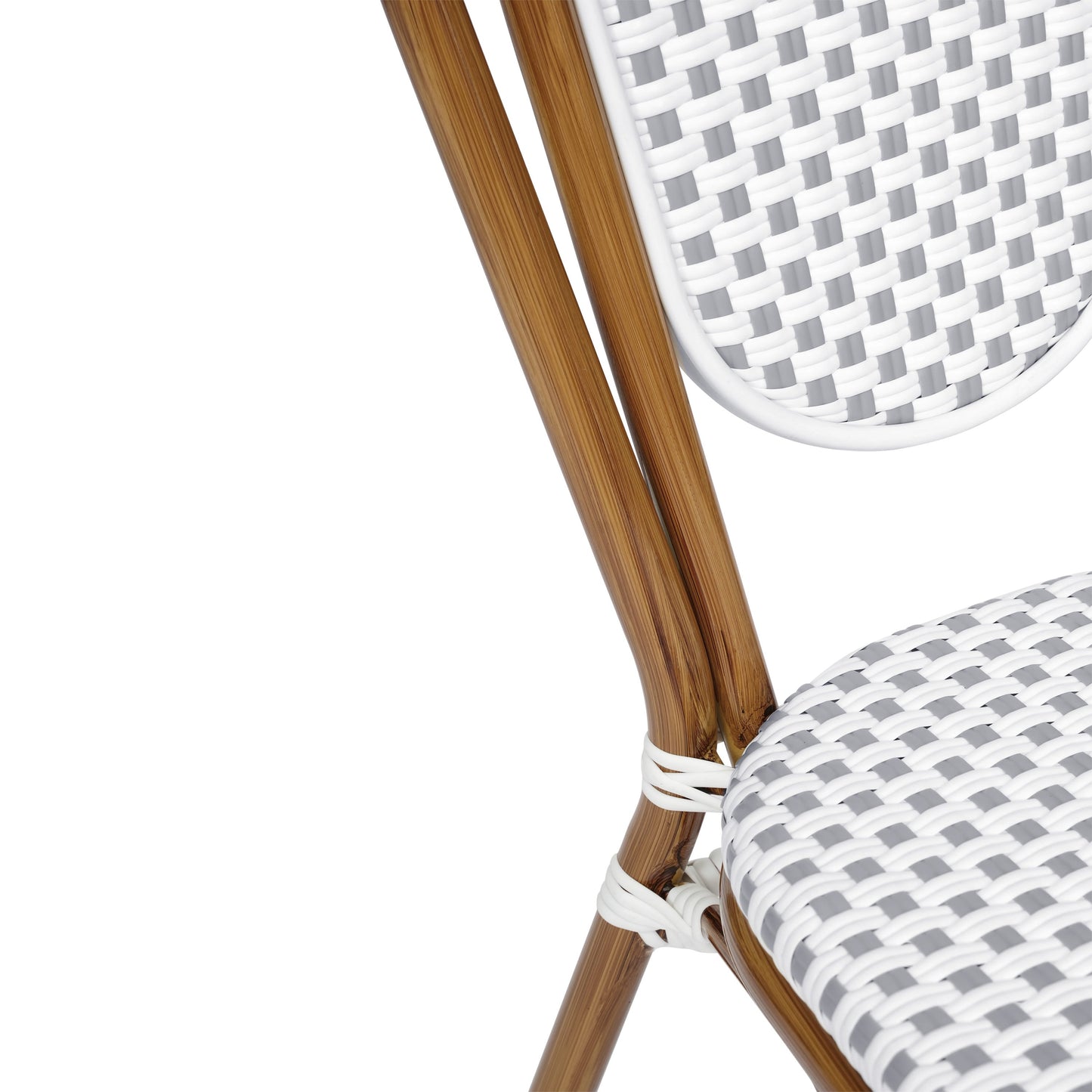 Lourdes Indoor/Outdoor Commercial Thonet Bistro Stacking Chair, PE Rattan and Aluminum Frame