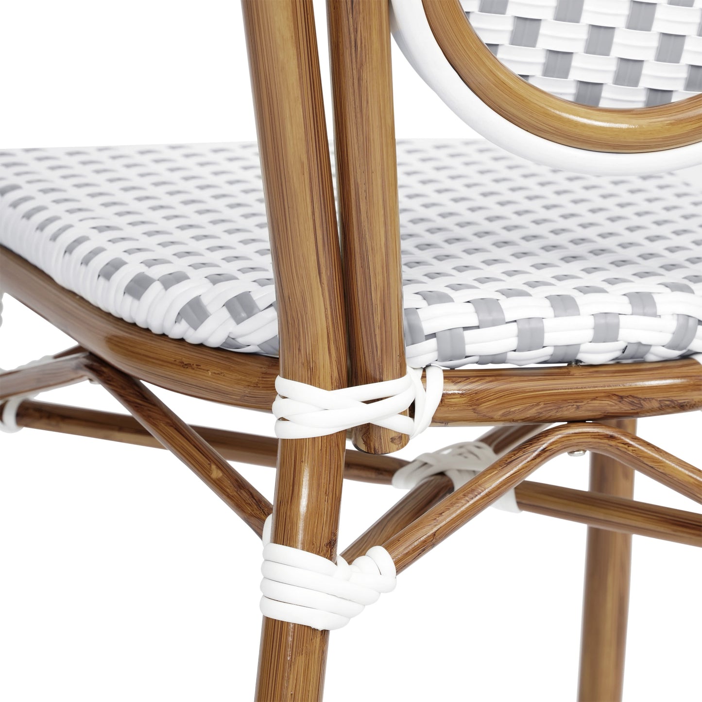 Lourdes Indoor/Outdoor Commercial Thonet Bistro Stacking Chair, PE Rattan and Aluminum Frame