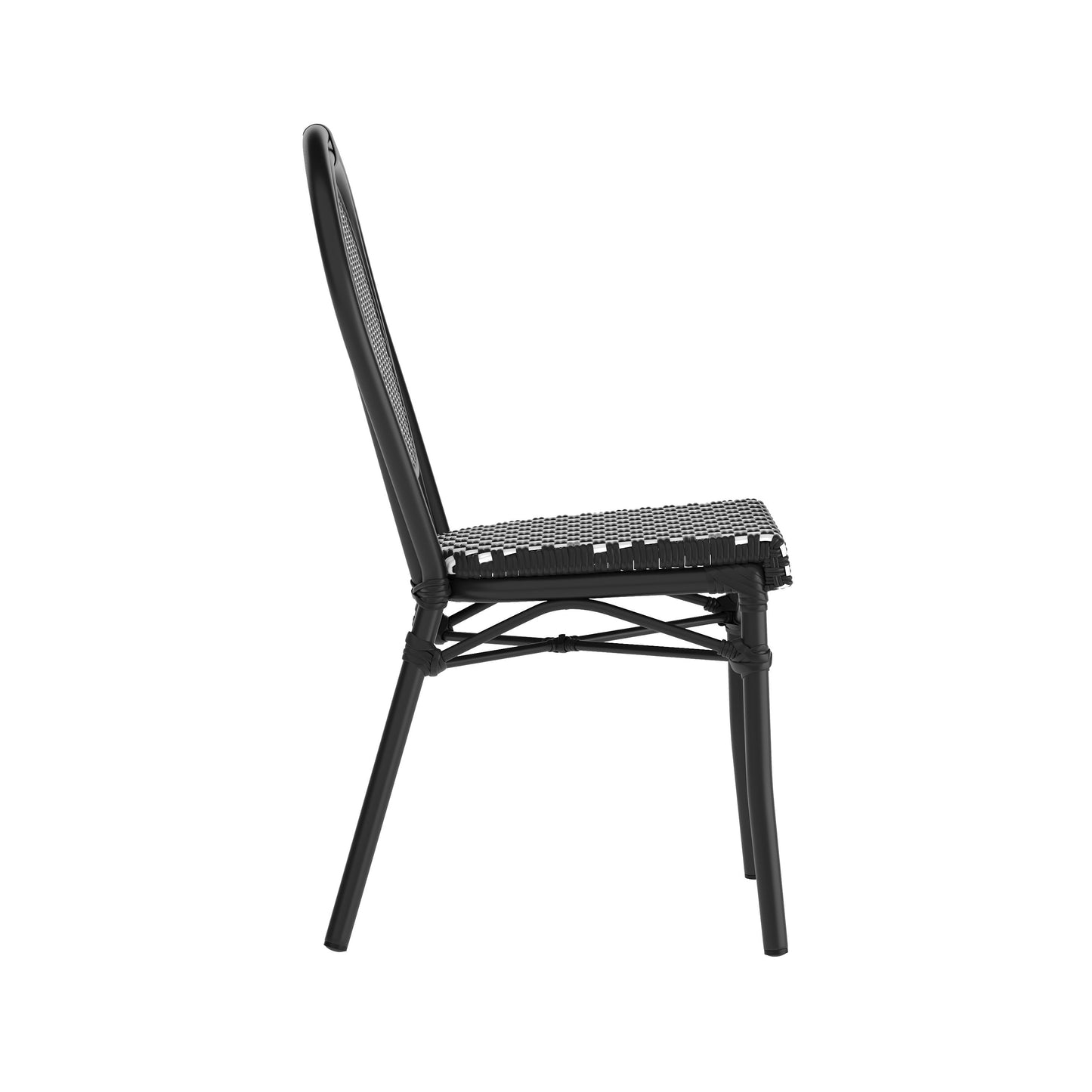 Lourdes Indoor/Outdoor Commercial Thonet Bistro Stacking Chair, PE Rattan and Aluminum Frame