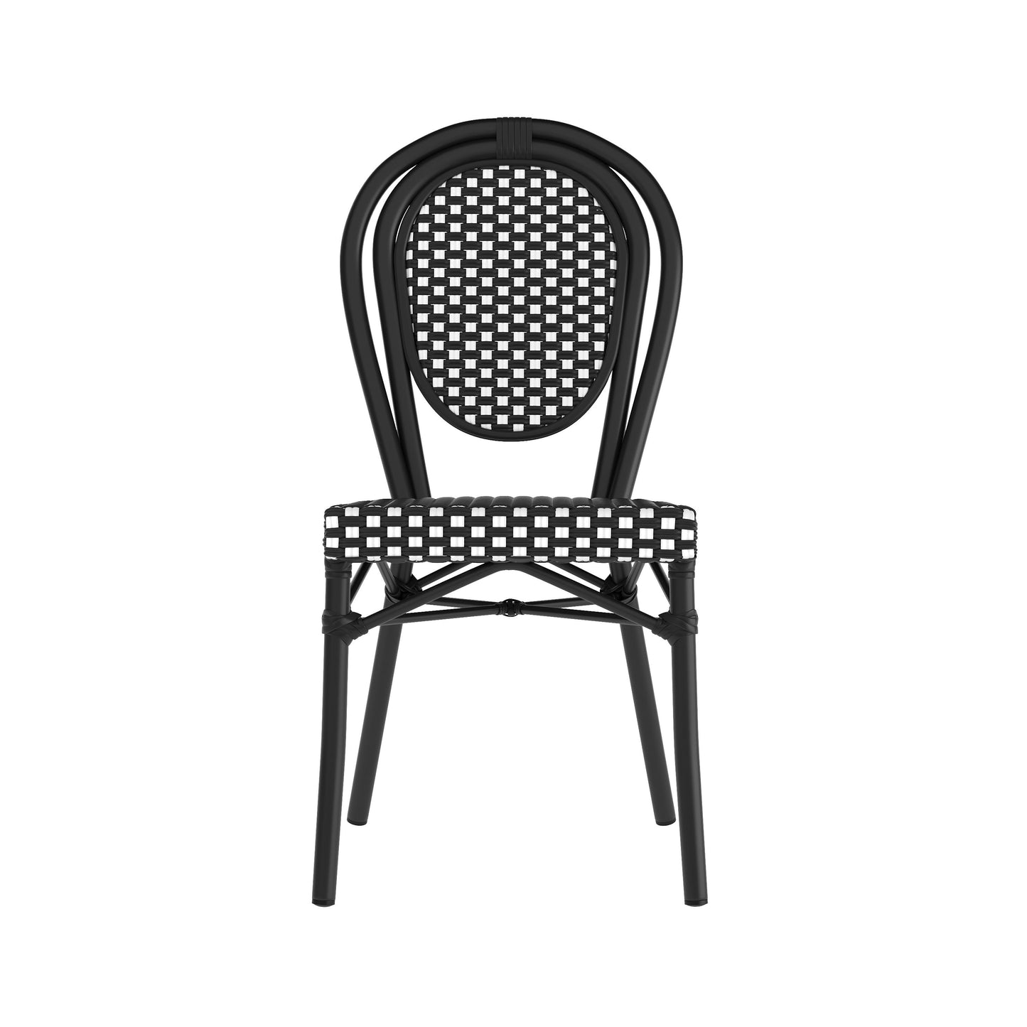 Lourdes Indoor/Outdoor Commercial Thonet Bistro Stacking Chair, PE Rattan and Aluminum Frame